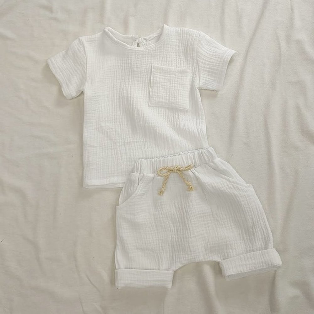 White Baby Tee and Binding Shorts Set (3m - 6m)